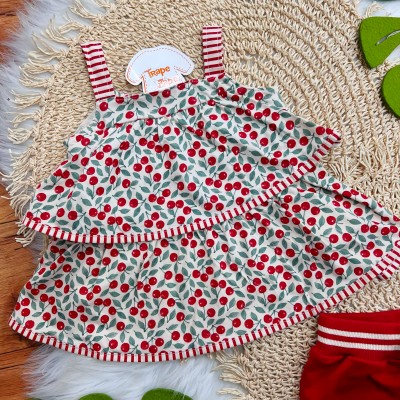 Conj. Batinha Mini Cerejinhas e Short - Areia e Vermelho
